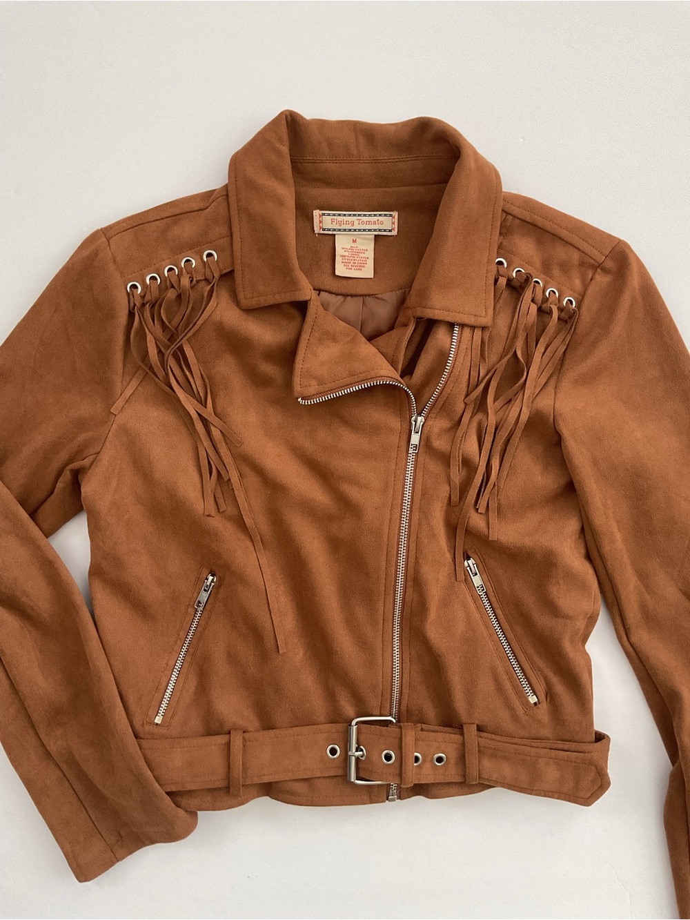 Flying Tomato Faux Suede Fringe Moto Jacket Size Medium